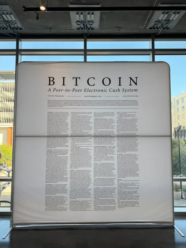 Giant Bitcoin Whitepaper at CoinBase Office