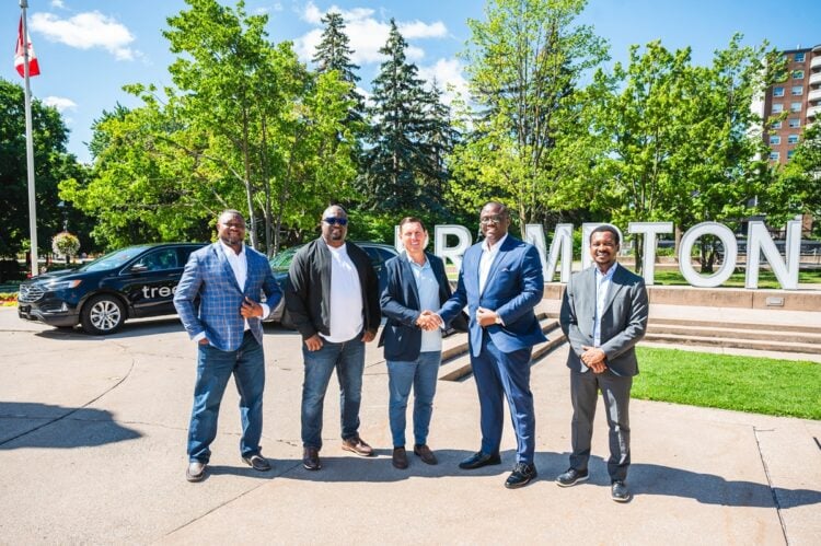 L-r, John Shaibu, co-founder & Senior VP, Customer Engagement, Treepz; Enagwolor Johnny, co-founder & president, Treepz; Mayor Patrick Brown, mayor of Brampton, Canada; Onyeka Akumah, founder & CEO, Treepz, and Ebenezer Arthur, partner, BKR Capital & Member of the Board of Directors, Treepz.
