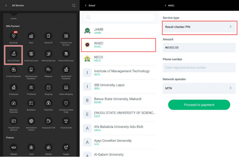 Opay to buy WAEC scratch card online