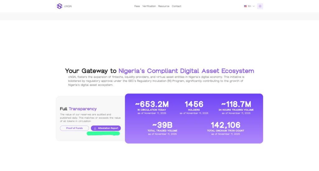 Screenshot of cNGN site showing live update of its issuer data