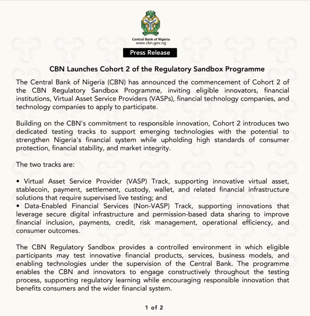 CBN sandbox for crypto I