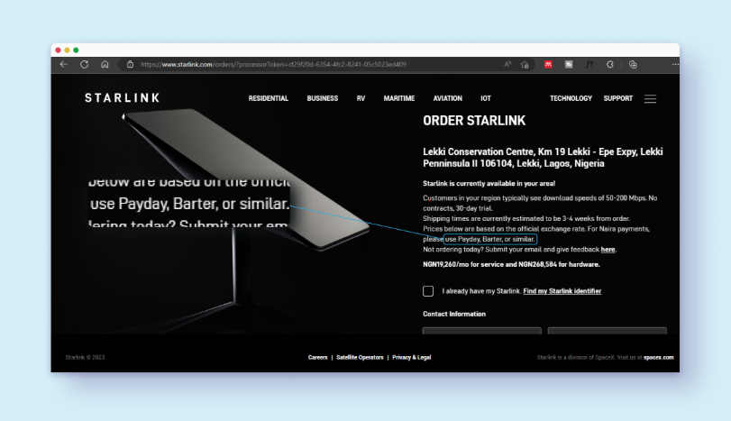 Starlink’s website recommends Payday for payments from Nigeria. So I tried it out.