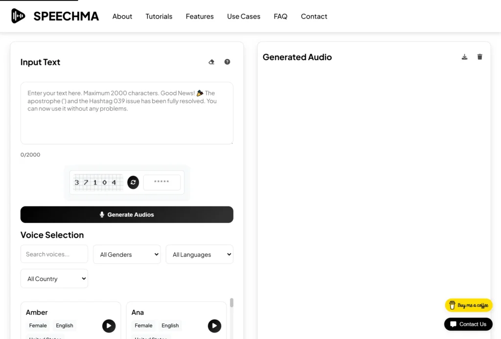 Speechma AI tool for voice over generation.